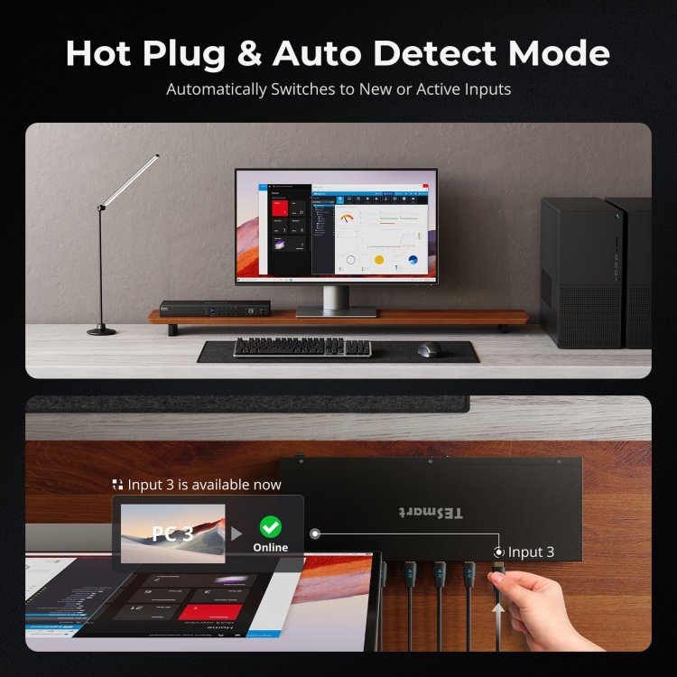 TESmart 8 Port KVM Switch Support 4K60HZ USB 3.0 Hot Plug Hot Key RS232 LAN Port Control EDID 8x1 HDMI Video Switcher