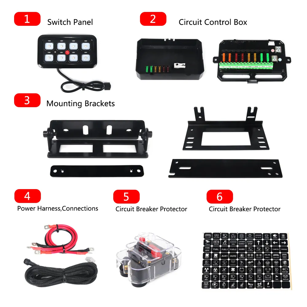 Universal Car 8 Gang Switch Panel BA80 Automatic Dimmable LED Touch Control Panel Box Electronic Relay System for ATV UTV SUV