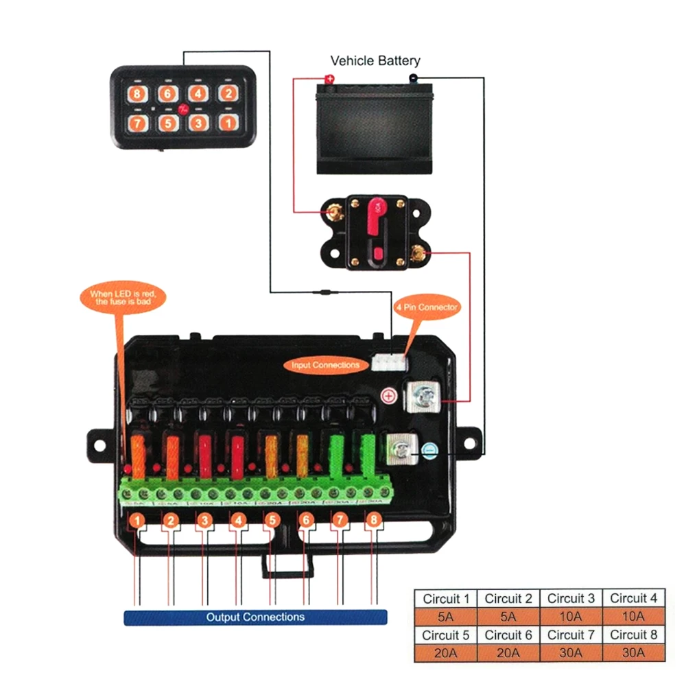 Universal Car 8 Gang Switch Panel BA80 Automatic Dimmable LED Touch Control Panel Box Electronic Relay System for ATV UTV SUV
