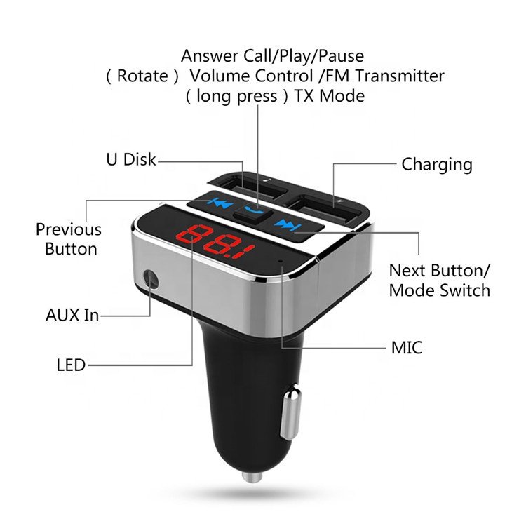 Factory Cheap Price CE ROSH FCC HK206 Charger 64GB SD Card MP3 Music Player Handsfree Kit 5.0 bluetooth Fm Transmitter for Car