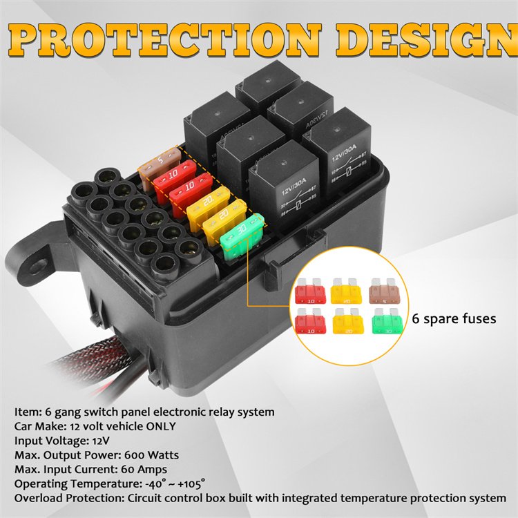 Nova 6 Gang Touch Control Automatic Dimmable LED Electronic Relay System Switch Panel Silicone Material New for Cars Boats