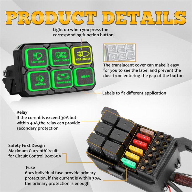 Nova 6 Gang Touch Control Automatic Dimmable LED Electronic Relay System Switch Panel Silicone Material New for Cars Boats
