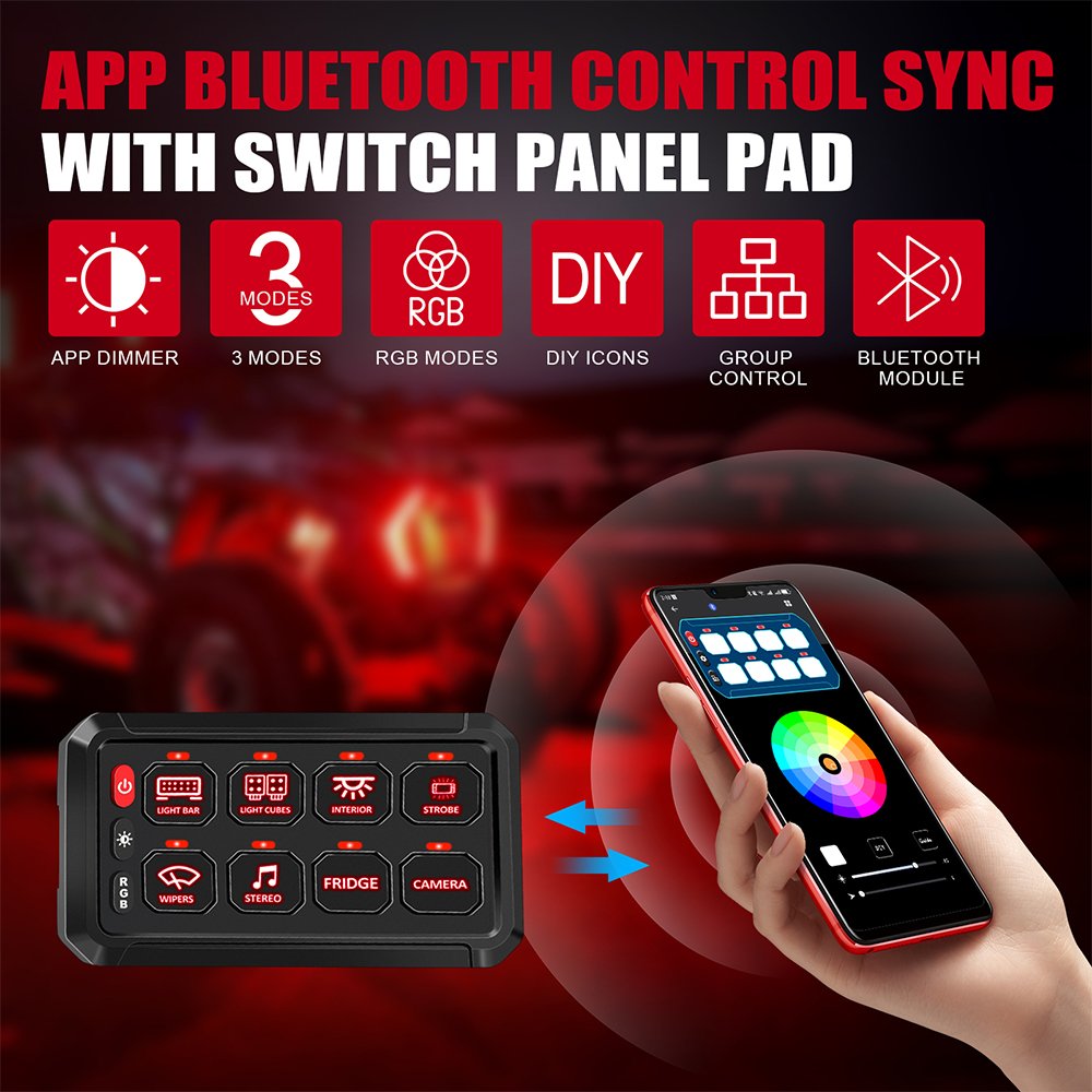 Upgraded 8 Gang Car Switch Panel With APP 12V 24V ATV UTV Auto Offroad LED Bluetooth Switch Panel for Cars