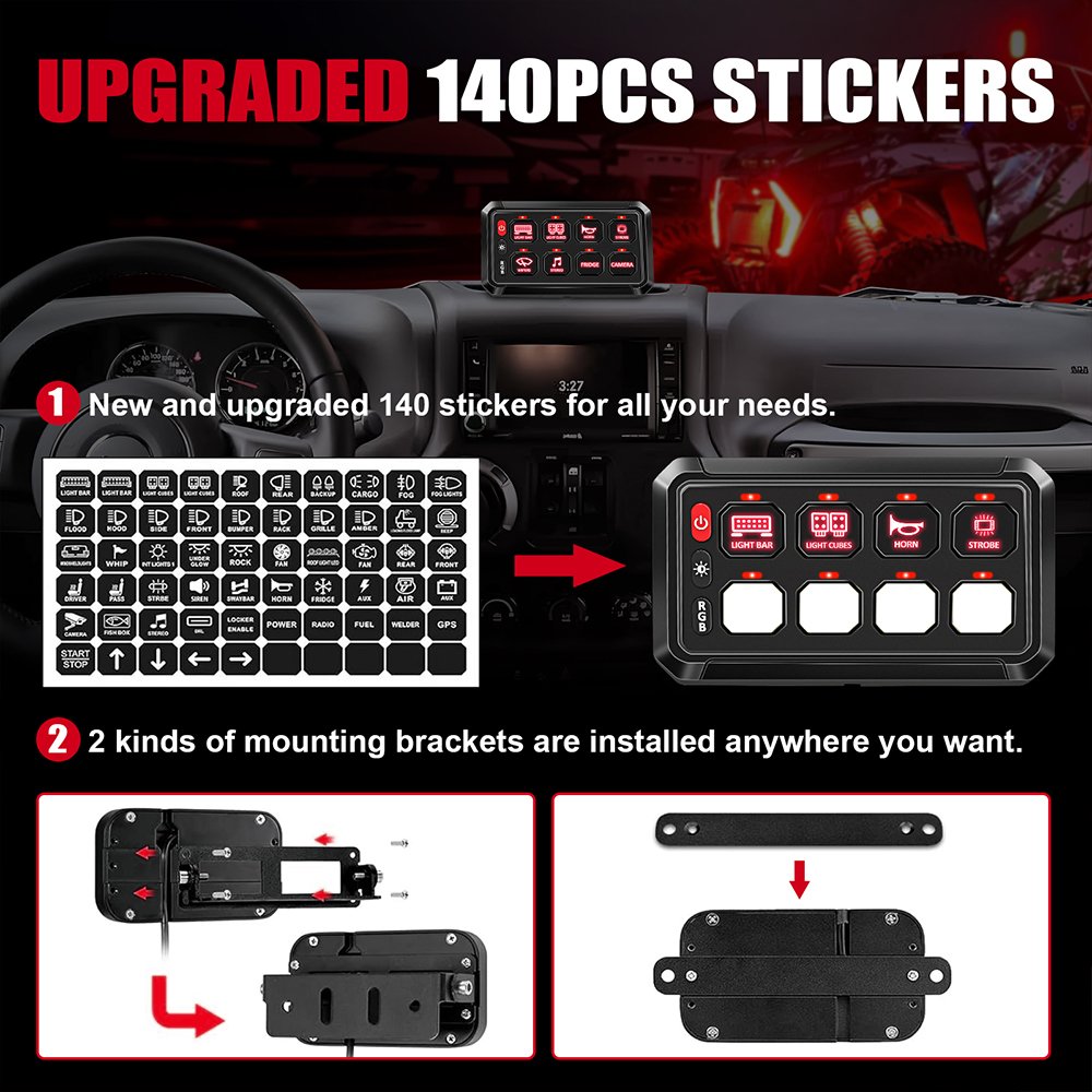 Upgraded 8 Gang Car Switch Panel With APP 12V 24V ATV UTV Auto Offroad LED Bluetooth Switch Panel for Cars