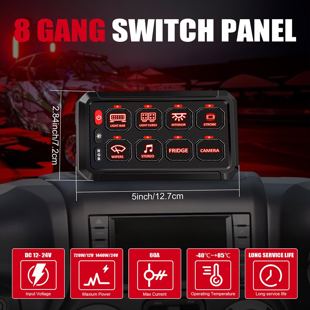 Upgraded 8 Gang Car Switch Panel With APP 12V 24V ATV UTV Auto Offroad LED Bluetooth Switch Panel for Cars