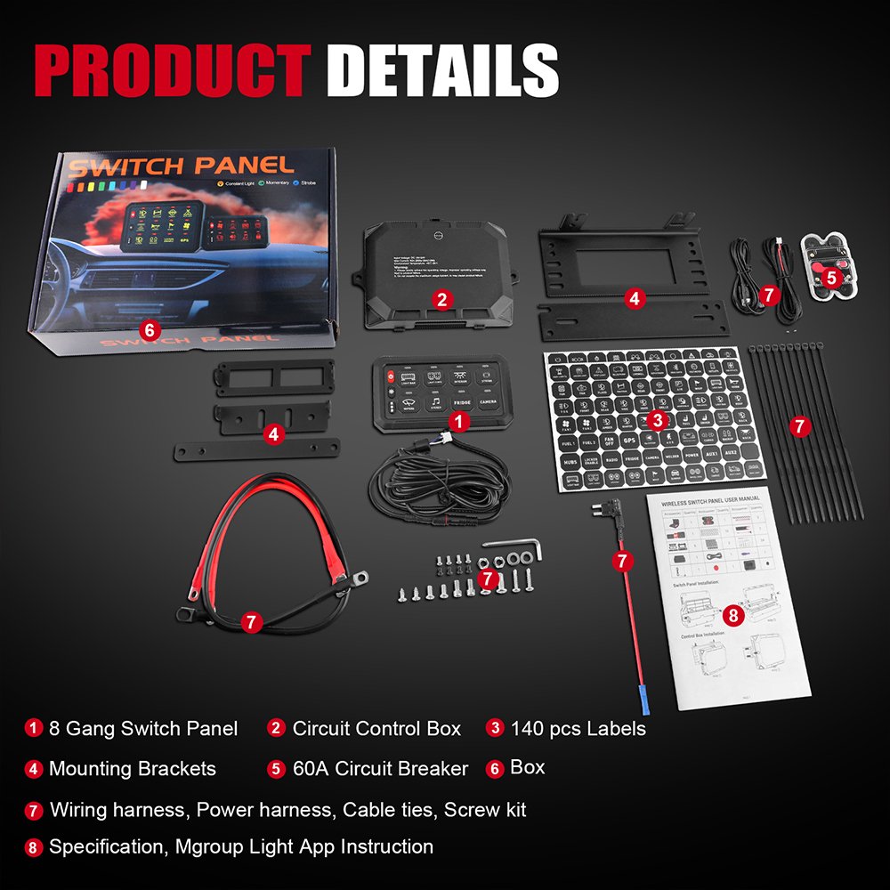 Upgraded 8 Gang Car Switch Panel With APP 12V 24V ATV UTV Auto Offroad LED Bluetooth Switch Panel for Cars