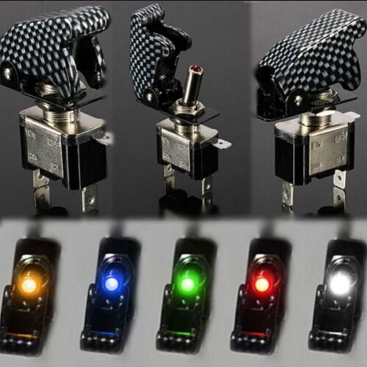ASW-07D 12V 20A Auto Car Boat Truck Illuminated Led Toggle Switch with Safety Aircraft Flip up Cover Guard Red Green