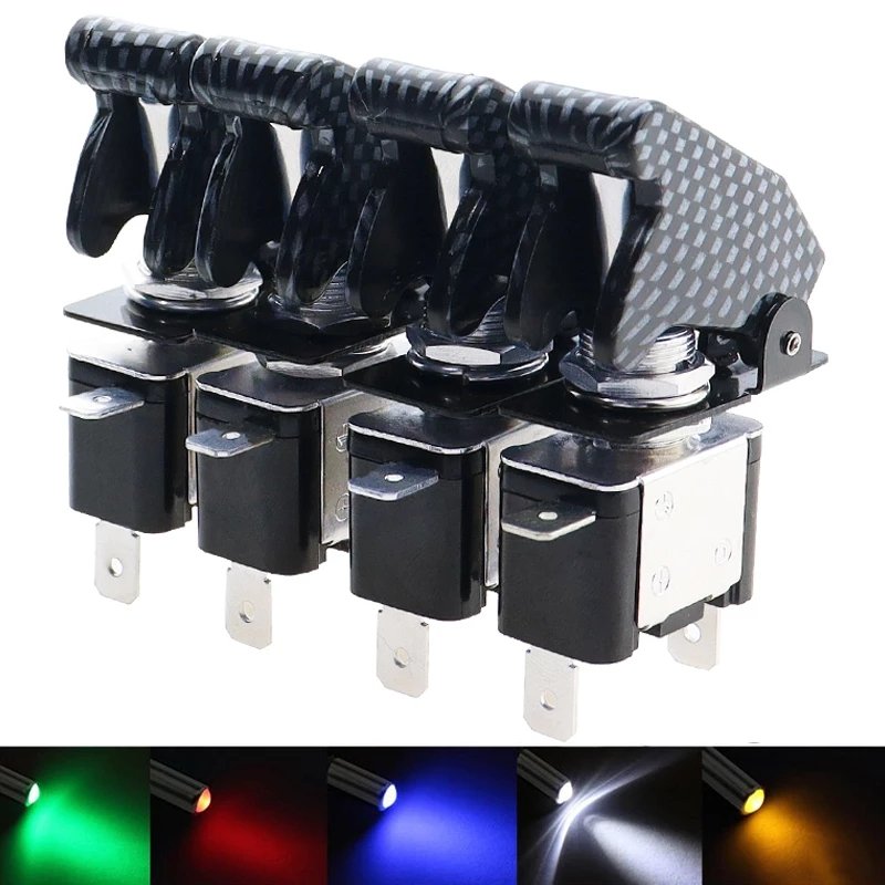 ASW-07D 12V 20A Auto Car Boat Truck Illuminated Led Toggle Switch with Safety Aircraft Flip up Cover Guard Red Green