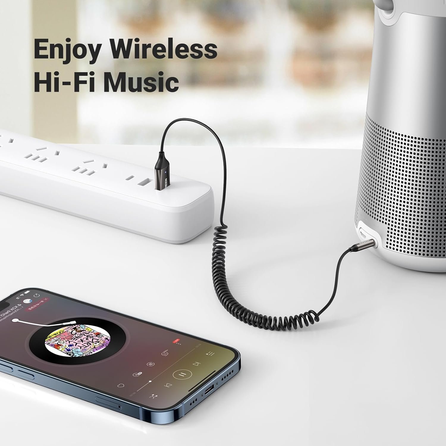 UGREEN Bluetooth 5.3 Adapter Receiver Hands-Free Car Kits AUX Audio 3.5mm Jack Music Wireless Receiver for Car BT Transmitter