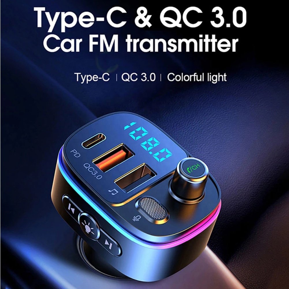 Colorful BT5.0 MP3 Music U Disk PD18W QC3.0 Car Charger Wireless Car Kit FM Transmitter bluetooth Handfree Car Mp3 Player