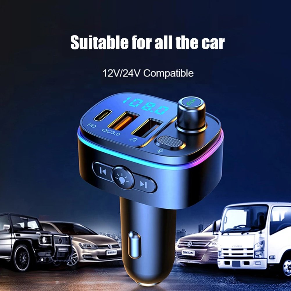 Colorful BT5.0 MP3 Music U Disk PD18W QC3.0 Car Charger Wireless Car Kit FM Transmitter bluetooth Handfree Car Mp3 Player