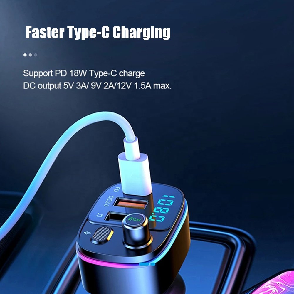 Colorful BT5.0 MP3 Music U Disk PD18W QC3.0 Car Charger Wireless Car Kit FM Transmitter bluetooth Handfree Car Mp3 Player