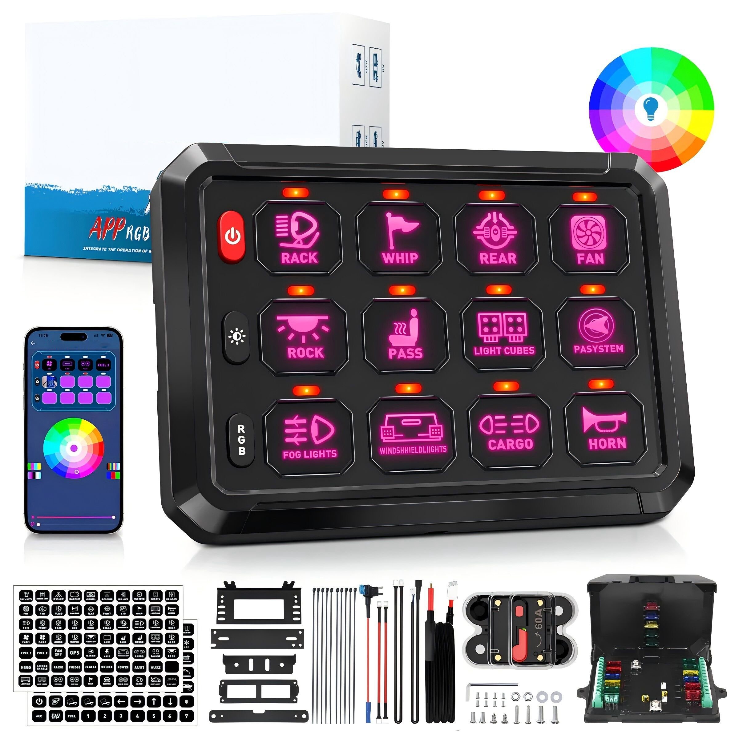 12 Gang RGB Switch Panel System Bluetooth Switch Panel For Car