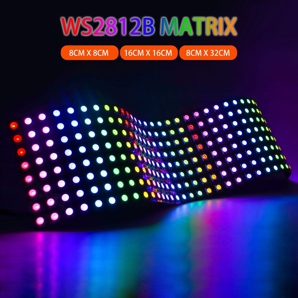WS2812B RGB LED Digital Flexible Individually Addressable Panel Light WS2812 4X12 8X8 16X16 8X32 Module Matrix Screen 5V
