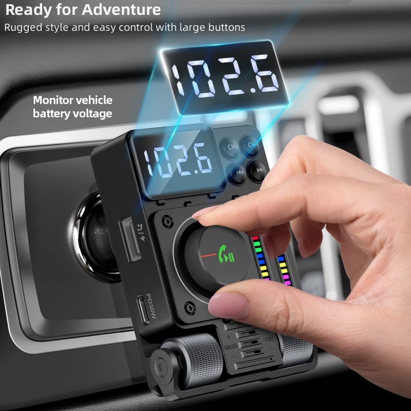 Car FM Transmitter Treble Bass Player with Music Light Bar FM Transmitter for Car