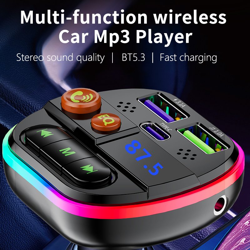 Q36 BT5.3 Car Kit with Built-in Noise Cancelling Microphone Wireless Hands-free Calling Wireless Mp3 Player Car FM Transmitter