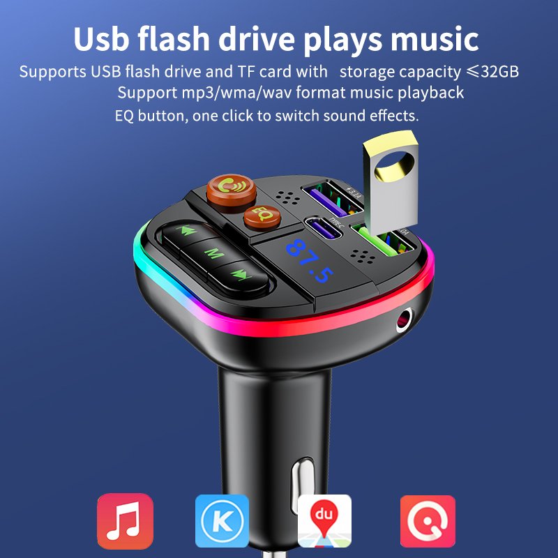 Q36 BT5.3 Car Kit with Built-in Noise Cancelling Microphone Wireless Hands-free Calling Wireless Mp3 Player Car FM Transmitter
