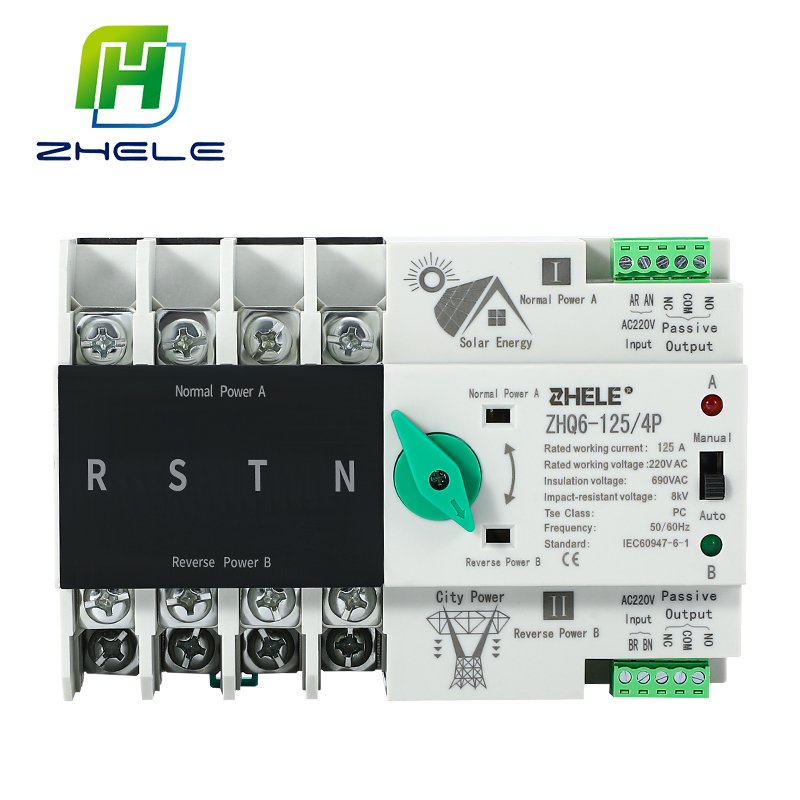ZHELE 3 Phase Din Rail ATS Dual Power Automatic Transfer Switch Electrical Selector Uninterrupted Power 4P 63A 100A 125A