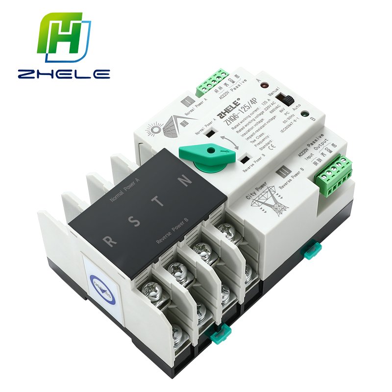 ZHELE 3 Phase Din Rail ATS Dual Power Automatic Transfer Switch Electrical Selector Uninterrupted Power 4P 63A 100A 125A