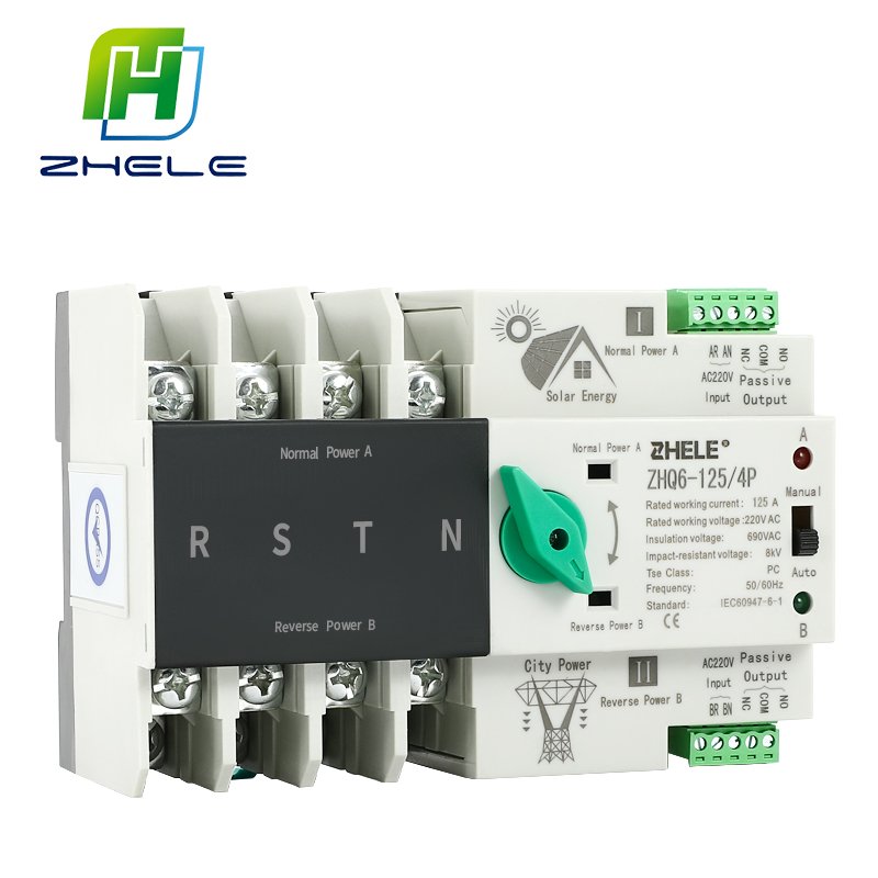 ZHELE 3 Phase Din Rail ATS Dual Power Automatic Transfer Switch Electrical Selector Uninterrupted Power 4P 63A 100A 125A