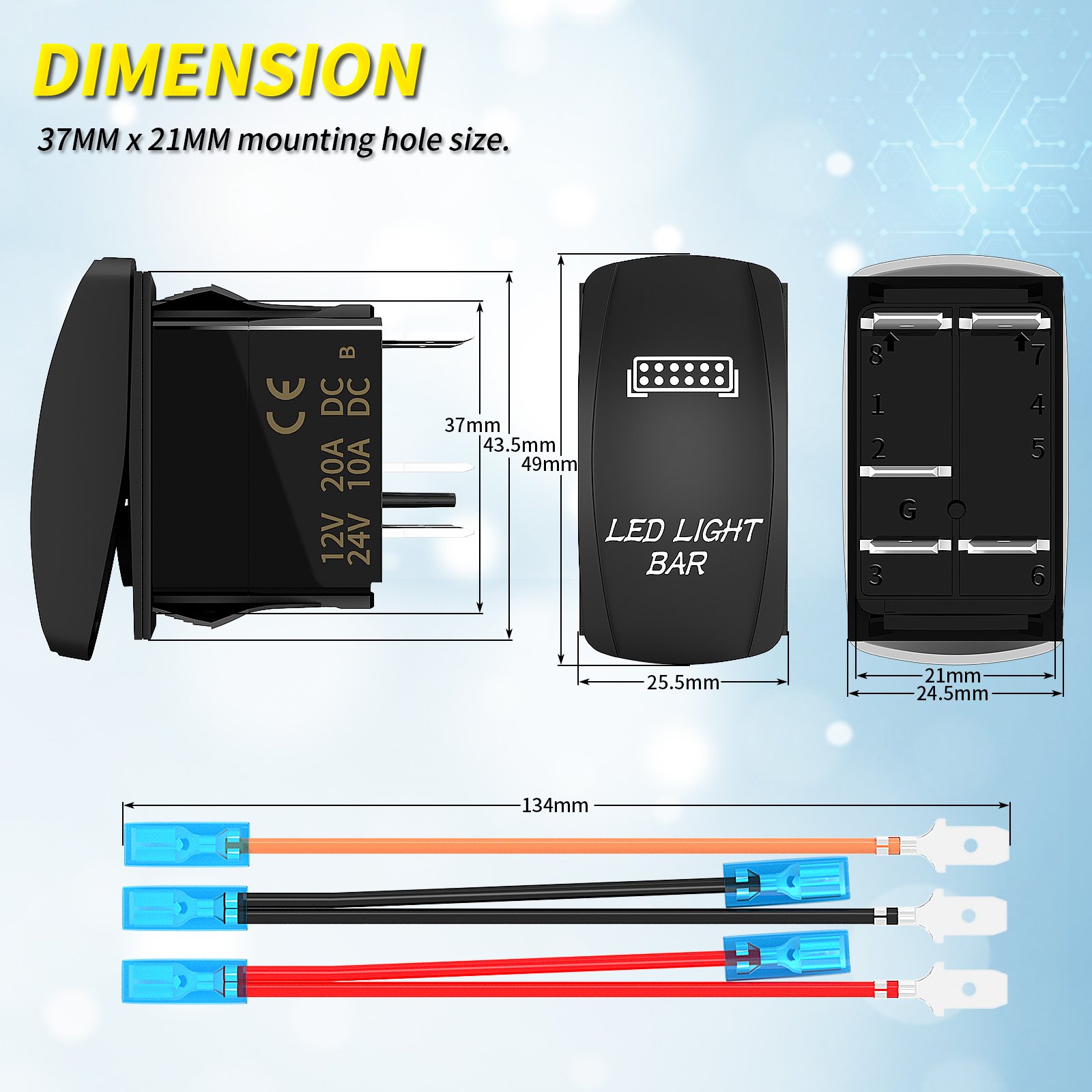 LED LIGHT BAR Laser Switch ON/OFF 5 Pin Toggle Switch 12V 20A 24V 10A Blue Lighted Marine Rocker Switch With Cable Wires For Car