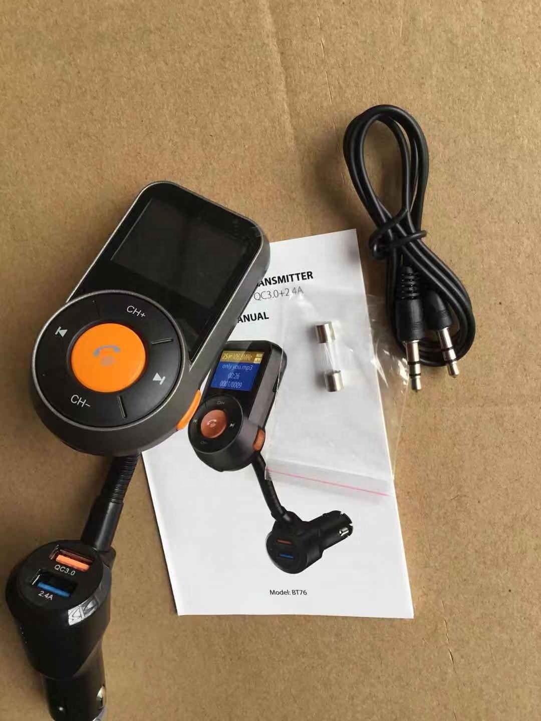 Wireless Radio Adapter Hands-Free Bluetooth Car Kit QC3.0 2.4A Dual USB BT5.0 Wireless FM Transmitter Car Mp3 Player