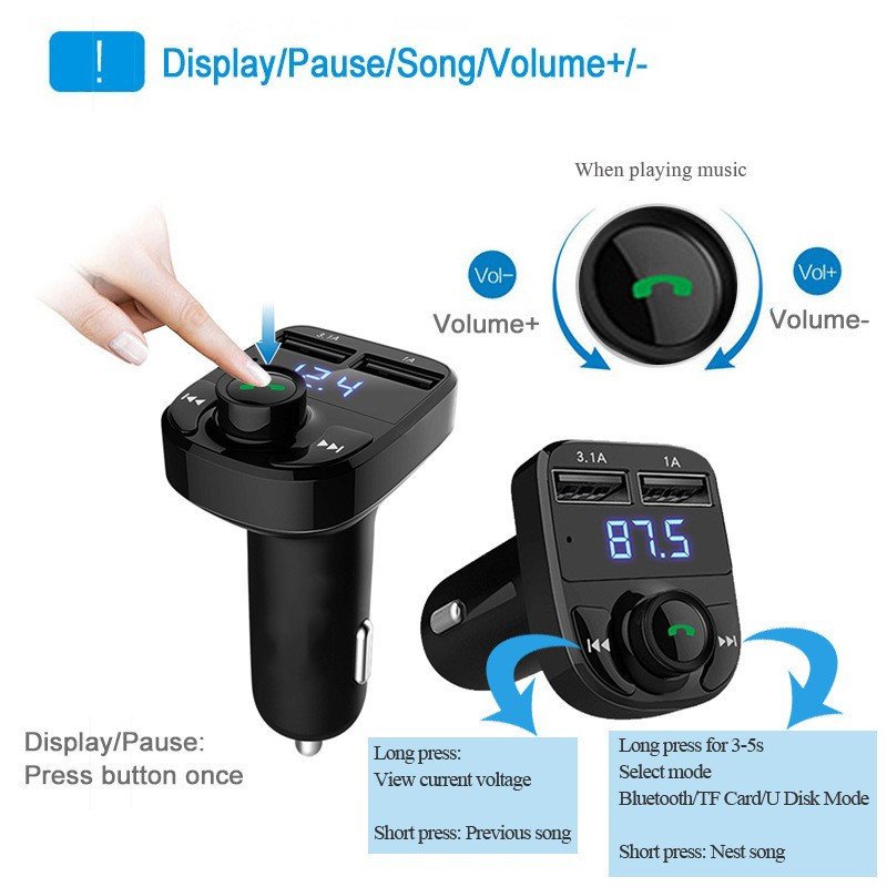2025 Dual Usb Car Charger Handsfree Bluetooth Car Kit Mp3 Player Car Fm Transmitter Wireless Fm Modulator Transmitter