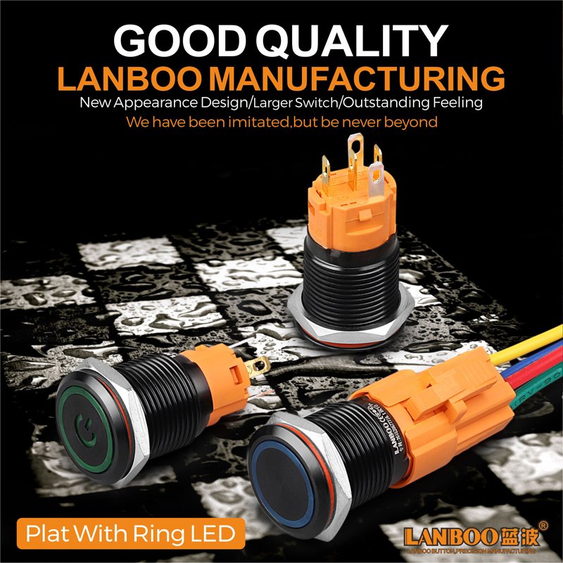 16mm Aluminum Oxide Black Push Button Switch Self-locking and Self-reset Optional Voltage 9-24v.220v Optional