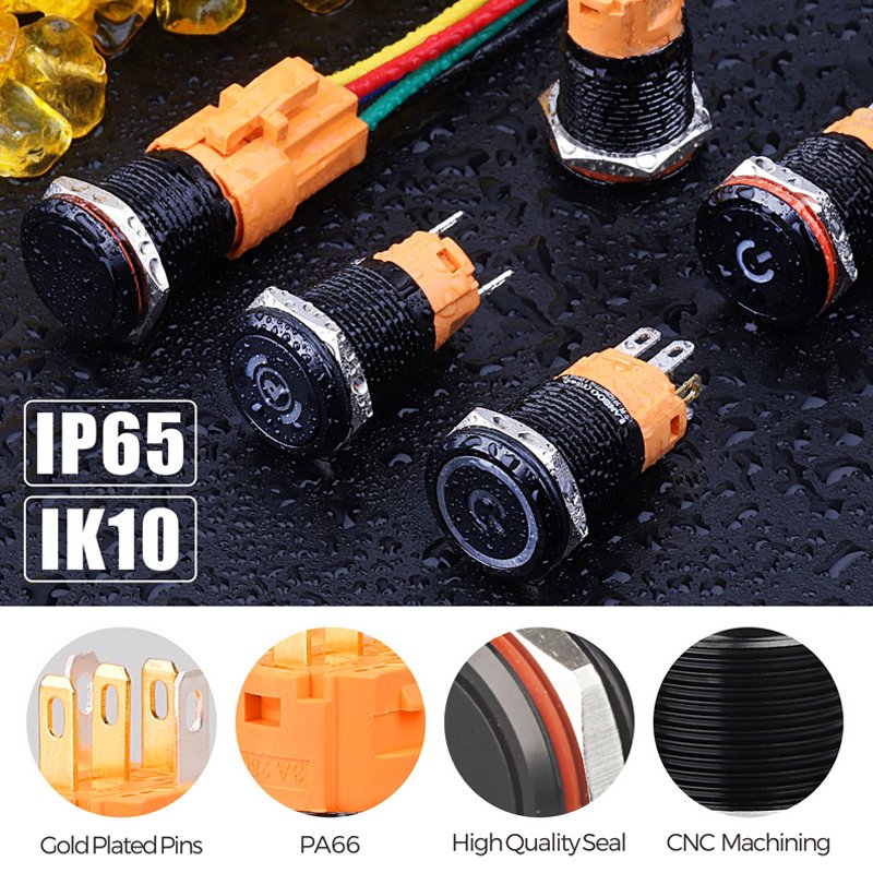 16mm Aluminum Oxide Black Push Button Switch Self-locking and Self-reset Optional Voltage 9-24v.220v Optional