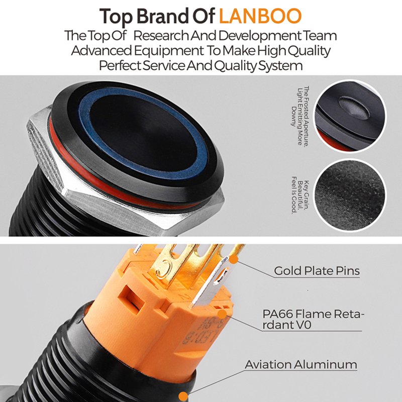 16mm Aluminum Oxide Black Push Button Switch Self-locking and Self-reset Optional Voltage 9-24v.220v Optional