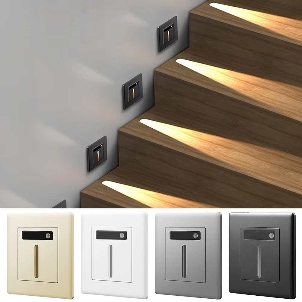 86 Recessed Staircase Lighting LED Wall Lamp Indoor IP44 Intelligent Motion Sensor Stair Light Tempered Glass Lamp Shape Square