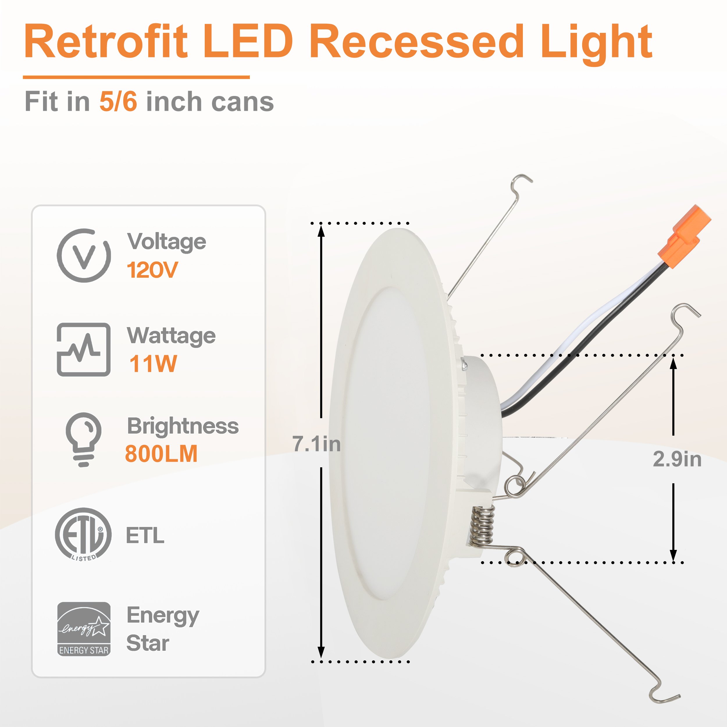 Smooth 6 Inch Dimmable Recessed Can Lights TP24 E26 Connectors Retrofit LED Downlight for Ceiling