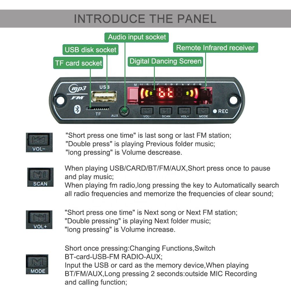 Portable Speaker Wireless Bluetooth Kit Player MP3 Decoder Board Audio Sound Module 12V