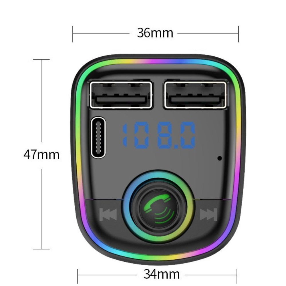 5V3.1A Dual USB with Type-C Port Car Charger BT5.3 Car MP3 Player Wireless FM Transmitter BT Handsfree Call Car Kit