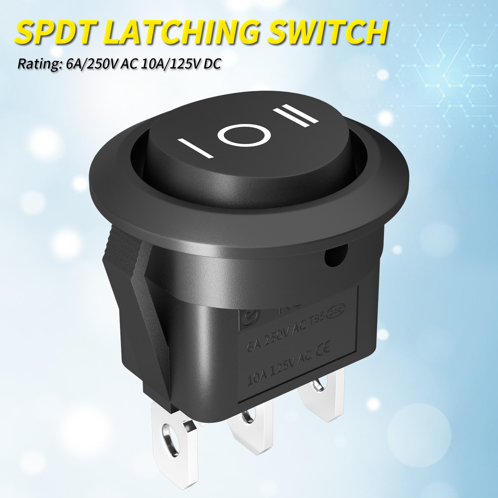 3 Way Round Rocker Switch 12V Waterproof 3 Pin ON/OFF/ON 6A/250V AC 10A/125V DC SPDT Circle Rocker Switch With Wire for Auto Car