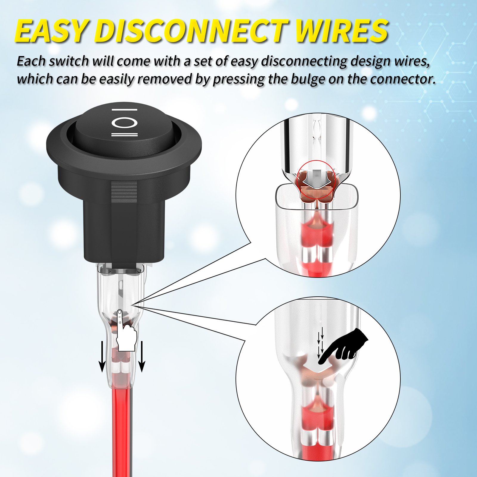 3 Way Round Rocker Switch 12V Waterproof 3 Pin ON/OFF/ON 6A/250V AC 10A/125V DC SPDT Circle Rocker Switch With Wire for Auto Car