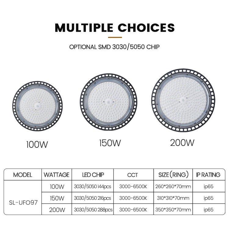 In Stock Highbay Lamp High Brightness 130lm/W 100w 150w 200w Led UFO High Bay Light for Factory Warehouse Industrial Lighting