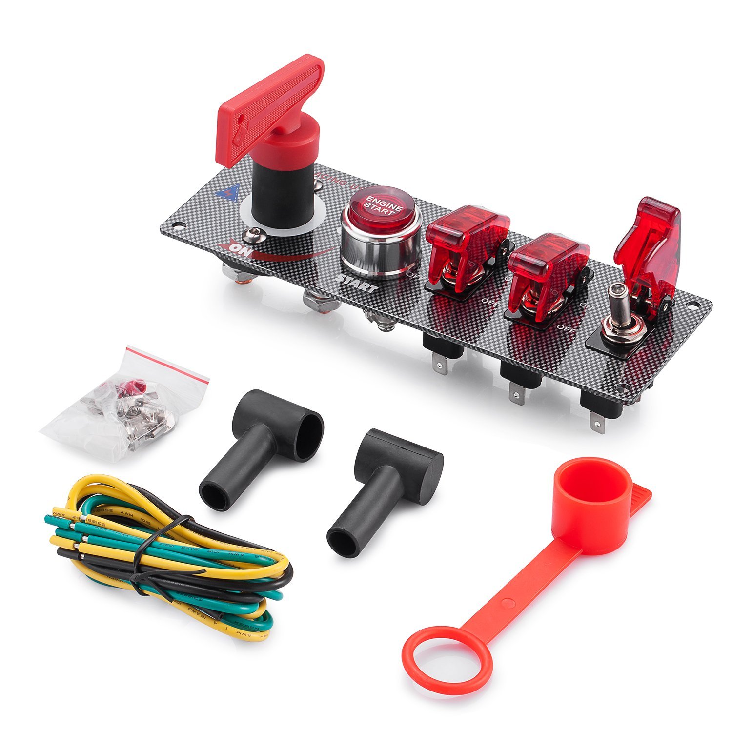 Auto 5 in 1 Engine Start Push Button Carbon Fiber 12V LED Racing On-off Car Ignition Switch Panel Toggle Switches
