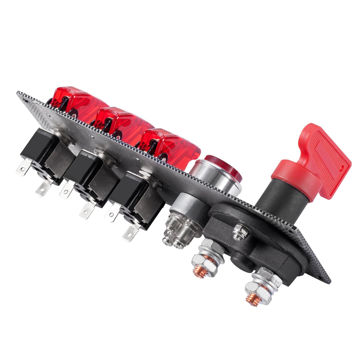 Auto 5 in 1 Engine Start Push Button Carbon Fiber 12V LED Racing On-off Car Ignition Switch Panel Toggle Switches