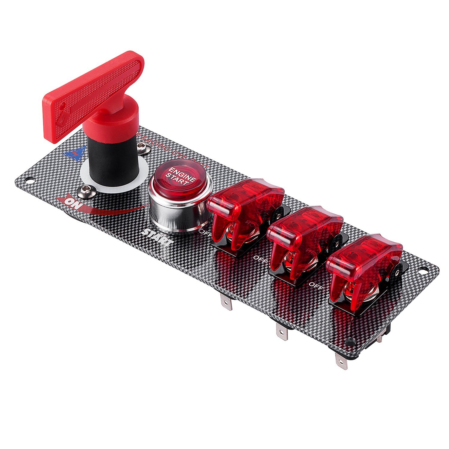 Auto 5 in 1 Engine Start Push Button Carbon Fiber 12V LED Racing On-off Car Ignition Switch Panel Toggle Switches