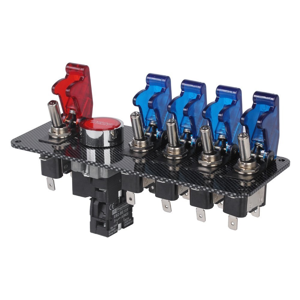 Auto 5 in 1 Engine Start Push Button Carbon Fiber 12V LED Racing On-off Car Ignition Switch Panel Toggle Switches