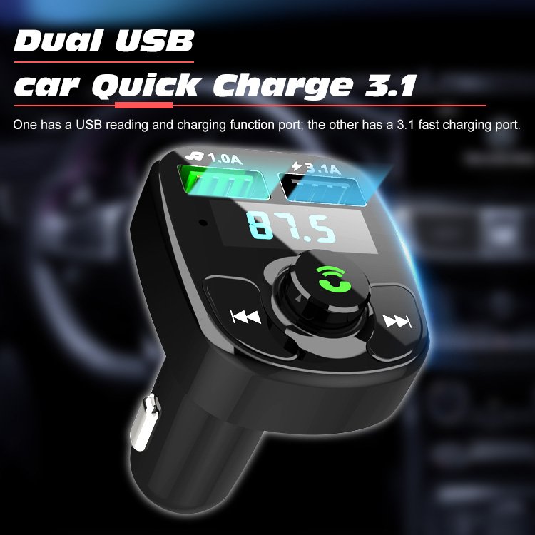 1626-4 Wireless Hands Free BT Kit FM Transmitter MP3 Player Dual Usb QC 3.0 Car Fast Quick Charger Bluetoo Car Kit