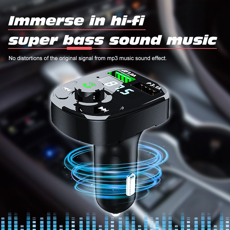 1626-4 Wireless Hands Free BT Kit FM Transmitter MP3 Player Dual Usb QC 3.0 Car Fast Quick Charger Bluetoo Car Kit