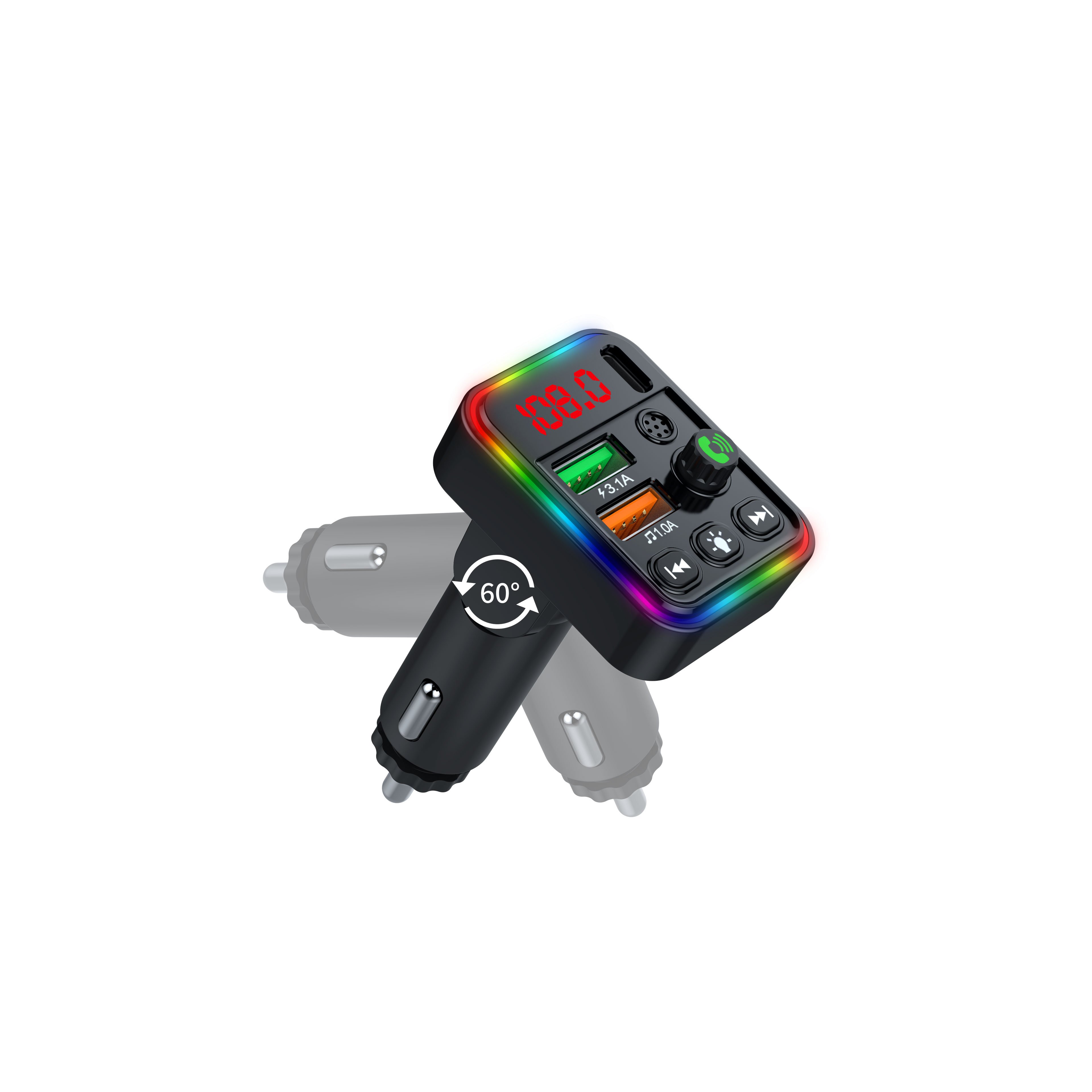 Wireless Auto Car Kit Dual Port Charging Colorful Atmosphere Lights Car Mp3 Fm BT Transmitter Wireless V5.0