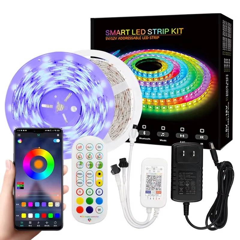 24Key Remote APP Control DC12V Digital RGB SMD 5050 WS2811 Addressable RGB Flexible LED Light Strip Kit for Bedroom