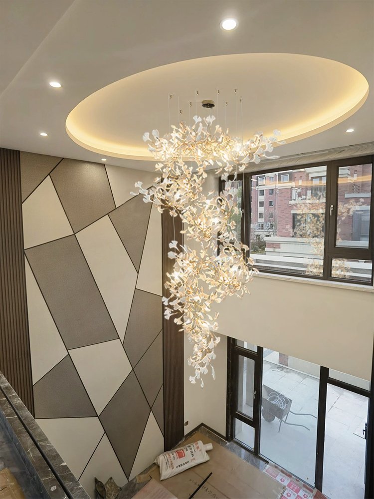 Nordic Style Ginkgo Branch Leaves Oversized Chandelier Staircase Modern Petal Chandeliers Pendant Lights Villa Mall Lighting