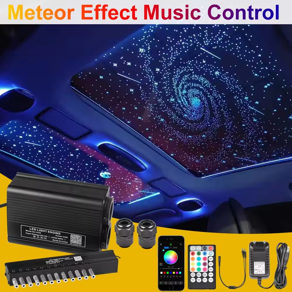 DC12V 32W Double Head Flashing RGBW LED Fiber Optic Star Ceiling Light with Meteor Light Kit for Car Home Ceiling Decoration
