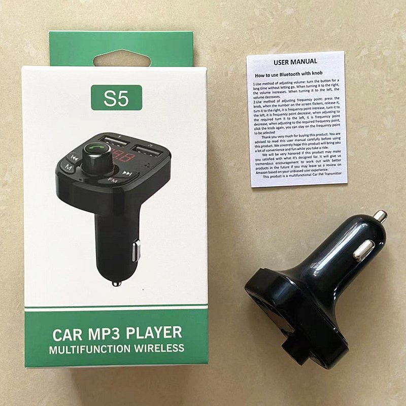 Car Hands-free Blue Tooth Compaitable 5.0 FM Transmitter Kit MP3 Modulator Player Handsfree Audio Receiver 2 USB Fast Charger
