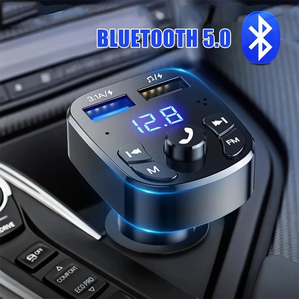Car Hands-free Blue Tooth Compaitable 5.0 FM Transmitter Kit MP3 Modulator Player Handsfree Audio Receiver 2 USB Fast Charger