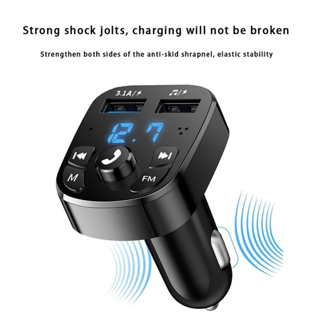 Car Hands-free Blue Tooth Compaitable 5.0 FM Transmitter Kit MP3 Modulator Player Handsfree Audio Receiver 2 USB Fast Charger